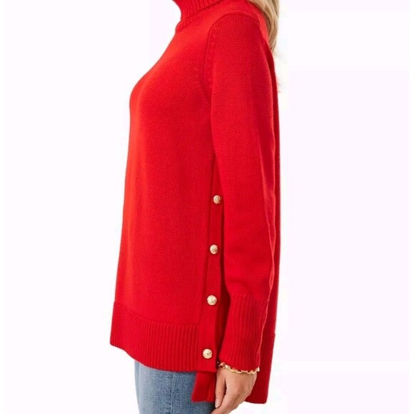 Tuckernuck 100% Wool Bexley Pullover Crewneck Gold Buttons Red Size Small - Picture 2 of 12